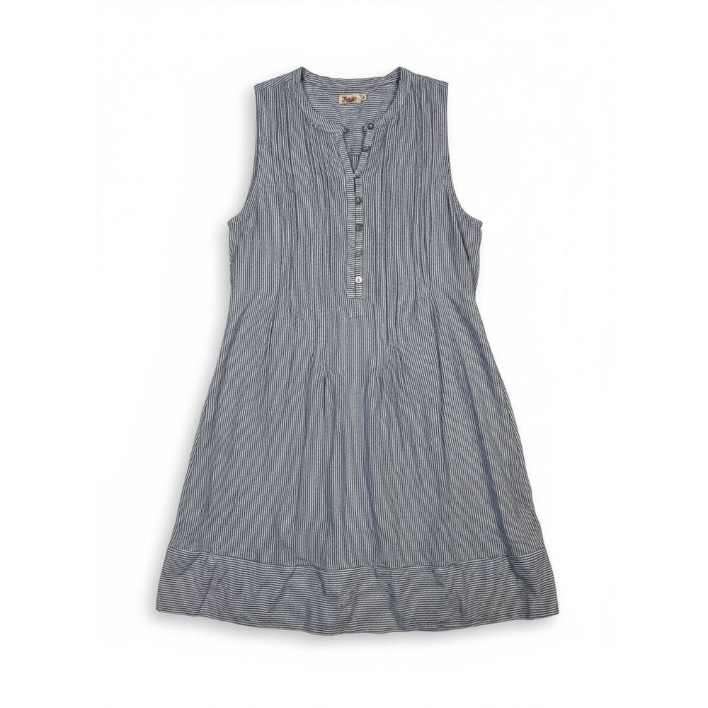Faherty Isha Blue and White Striped 100% Linen Dress Size Small
